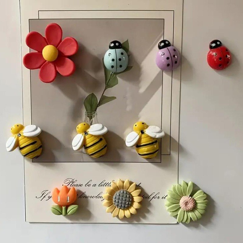 10-Piece 3D Floral & Insect Resin Fridge Magnets Set